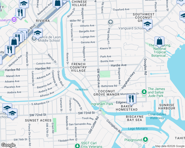 map of restaurants, bars, coffee shops, grocery stores, and more near 420 Barbarossa Avenue in Coral Gables