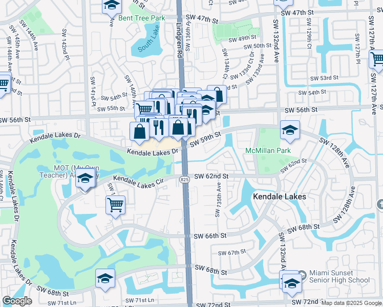 map of restaurants, bars, coffee shops, grocery stores, and more near 5902 Southwest 137th Avenue in Miami