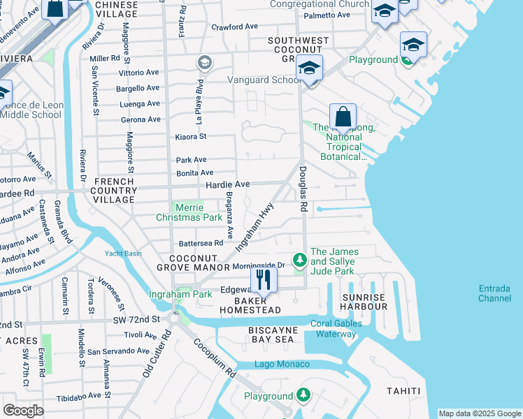 map of restaurants, bars, coffee shops, grocery stores, and more near 4259 Lennox Drive in Miami