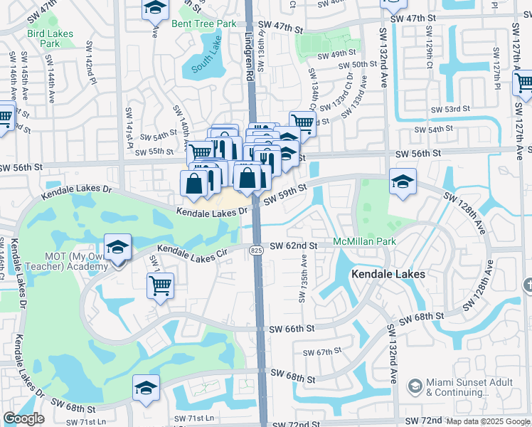 map of restaurants, bars, coffee shops, grocery stores, and more near 5975 Southwest 137th Avenue in Miami