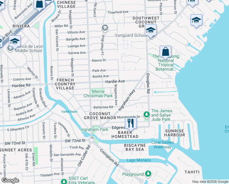 map of restaurants, bars, coffee shops, grocery stores, and more near 4218 Braganza Avenue in Miami