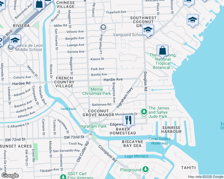 map of restaurants, bars, coffee shops, grocery stores, and more near 4218 Braganza Avenue in Miami