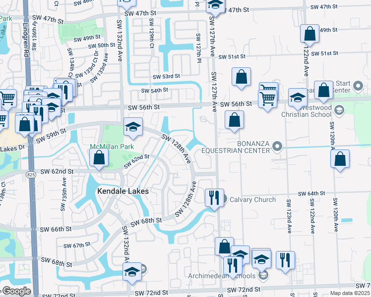map of restaurants, bars, coffee shops, grocery stores, and more near 12785 SW 59th St in Miami