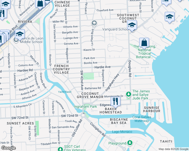 map of restaurants, bars, coffee shops, grocery stores, and more near 4091 Matheson Avenue in Miami