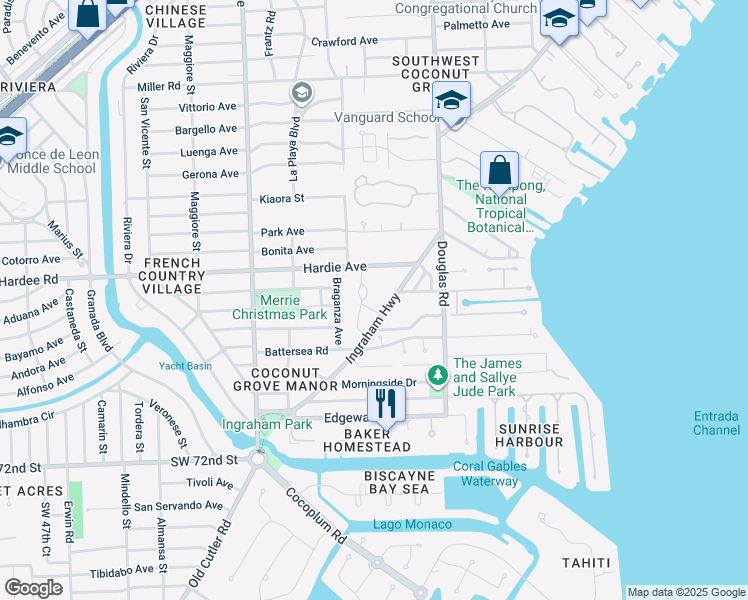 map of restaurants, bars, coffee shops, grocery stores, and more near 4259 Lennox Drive in Miami