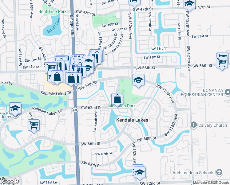 map of restaurants, bars, coffee shops, grocery stores, and more near 13304 Southwest 60th Terrace in Miami