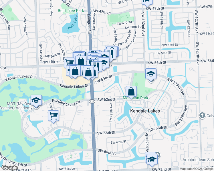 map of restaurants, bars, coffee shops, grocery stores, and more near 13561 Southwest 62nd Street in Miami