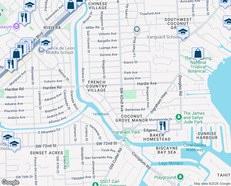 map of restaurants, bars, coffee shops, grocery stores, and more near 420 Barbarossa Avenue in Coral Gables