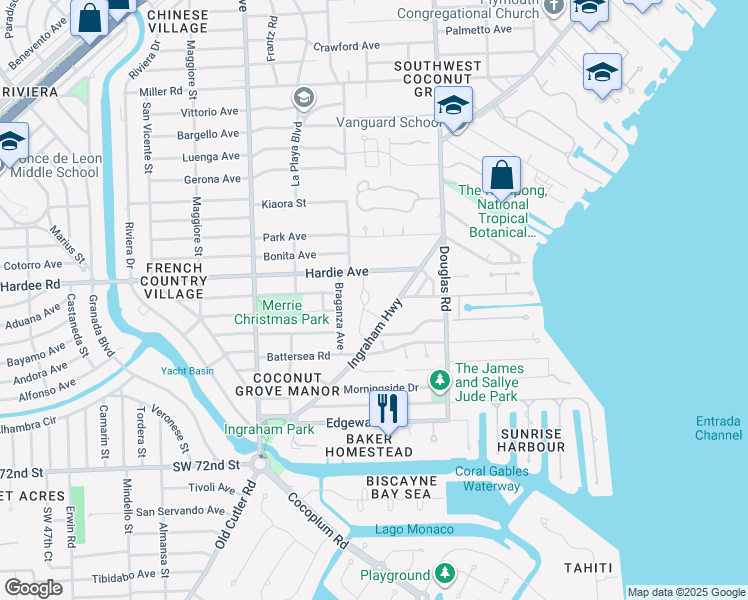 map of restaurants, bars, coffee shops, grocery stores, and more near 4259 Lennox Drive in Miami