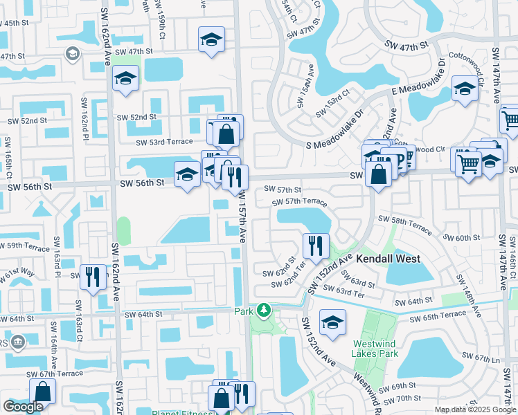 map of restaurants, bars, coffee shops, grocery stores, and more near 23320 Southwest 58th Street in Miami