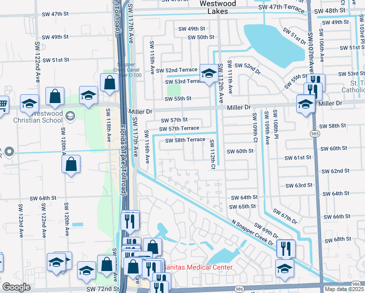 map of restaurants, bars, coffee shops, grocery stores, and more near 11329 Southwest 59th Terrace in Miami