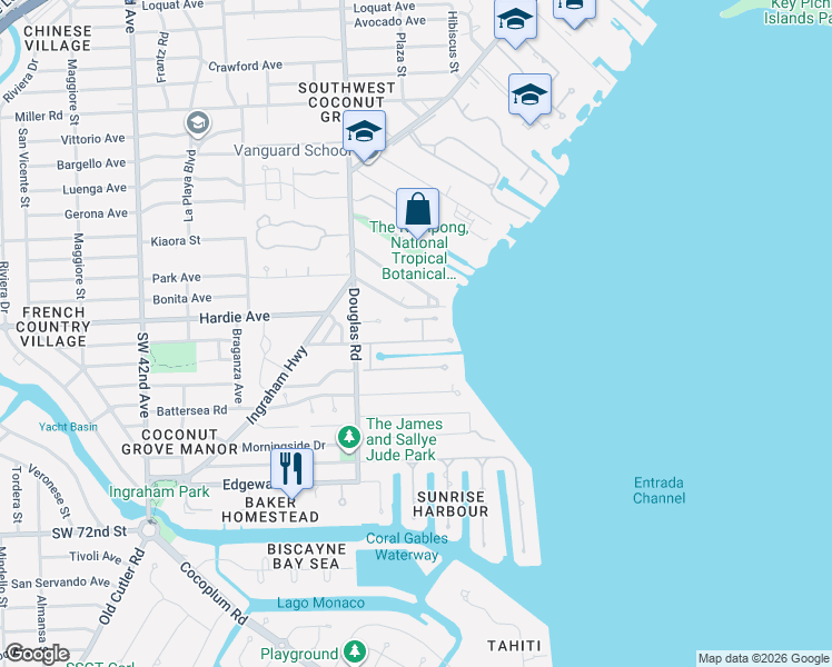 map of restaurants, bars, coffee shops, grocery stores, and more near 3601 Matheson Avenue in Miami
