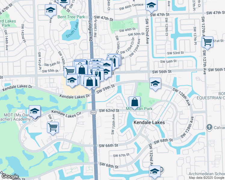 map of restaurants, bars, coffee shops, grocery stores, and more near 5905 Southwest 134th Place in Miami