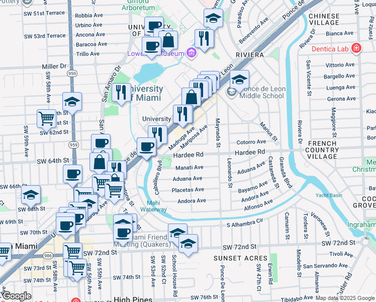 map of restaurants, bars, coffee shops, grocery stores, and more near 1127 Cotorro Avenue in Coral Gables