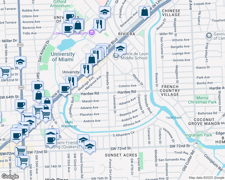 map of restaurants, bars, coffee shops, grocery stores, and more near 1032 Cotorro Avenue in Coral Gables