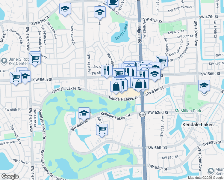 map of restaurants, bars, coffee shops, grocery stores, and more near 13916 Southwest 56th Lane in Miami