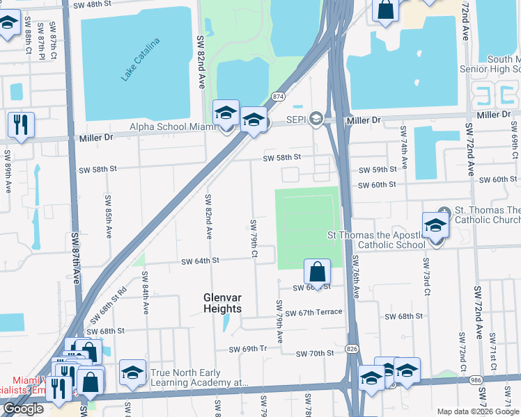 map of restaurants, bars, coffee shops, grocery stores, and more near 6051 Southwest 79th Court in Miami