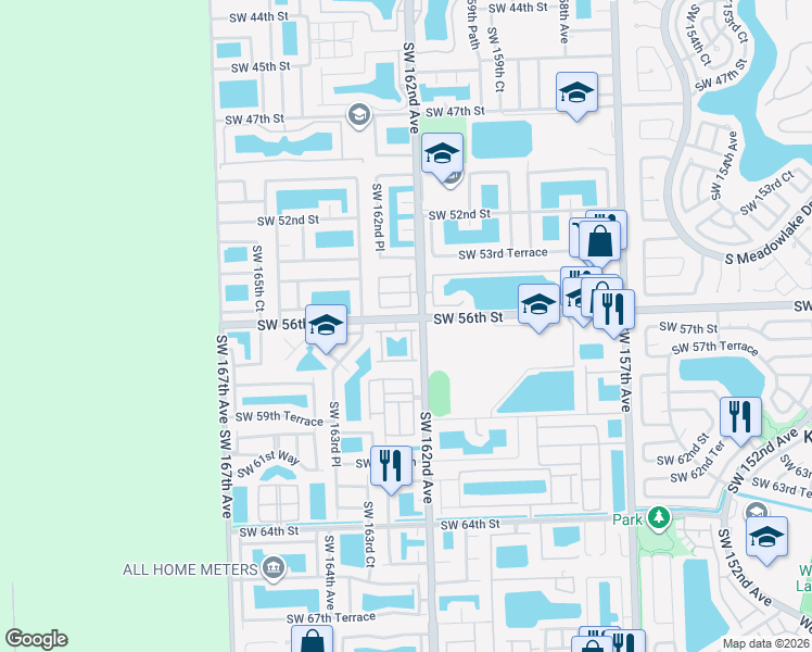 map of restaurants, bars, coffee shops, grocery stores, and more near 16213 Southwest 56th Terrace in Miami