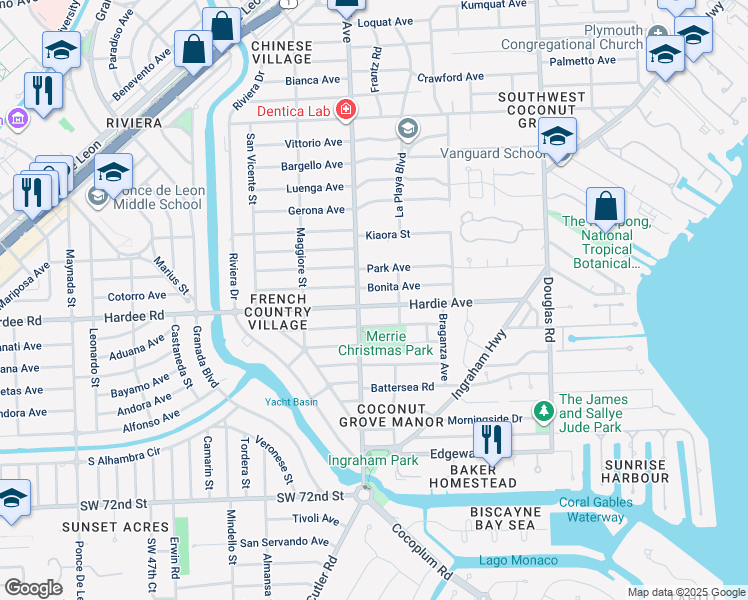 map of restaurants, bars, coffee shops, grocery stores, and more near 4151 Hardie Avenue in Miami