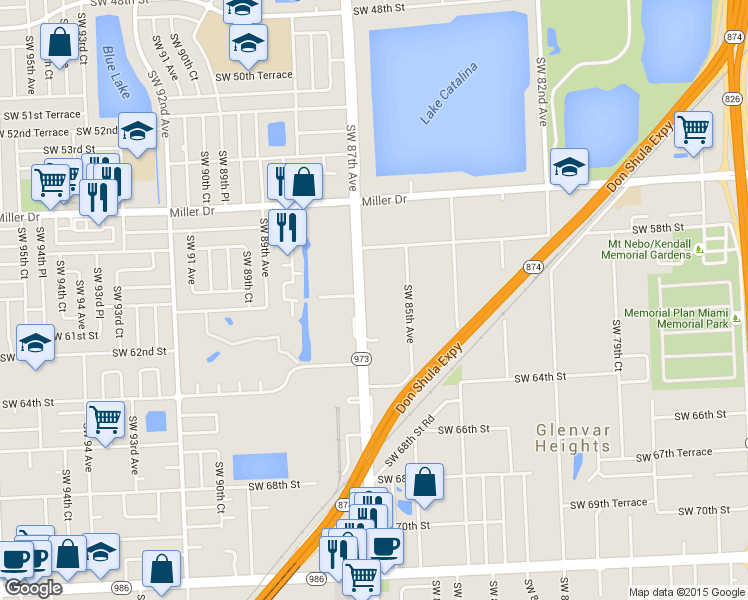 map of restaurants, bars, coffee shops, grocery stores, and more near 6005 Southwest 87th Avenue in Miami