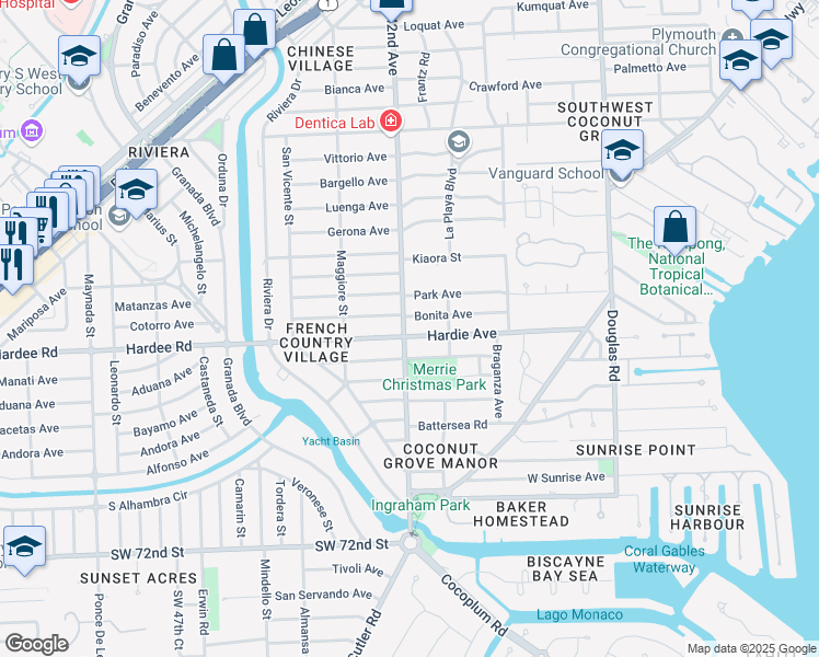 map of restaurants, bars, coffee shops, grocery stores, and more near 4151 Hardie Avenue in Miami