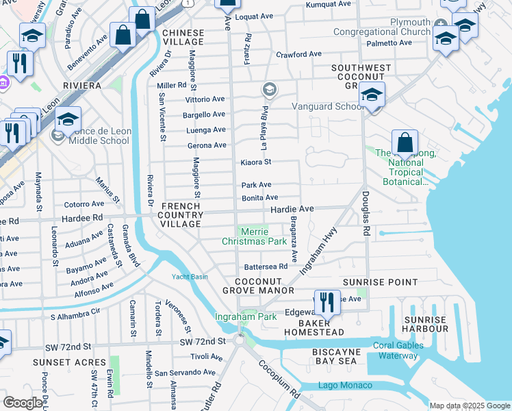 map of restaurants, bars, coffee shops, grocery stores, and more near 4151 Hardie Avenue in Miami