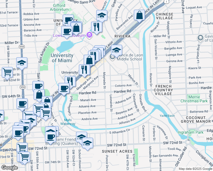 map of restaurants, bars, coffee shops, grocery stores, and more near 1032 Cotorro Avenue in Coral Gables