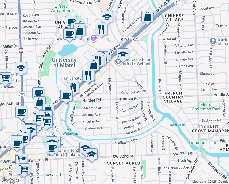 map of restaurants, bars, coffee shops, grocery stores, and more near 1032 Cotorro Avenue in Coral Gables