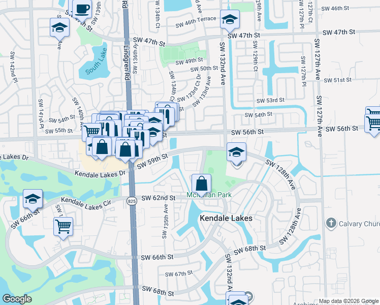 map of restaurants, bars, coffee shops, grocery stores, and more near 13359 Southwest 59th Terrace in Miami