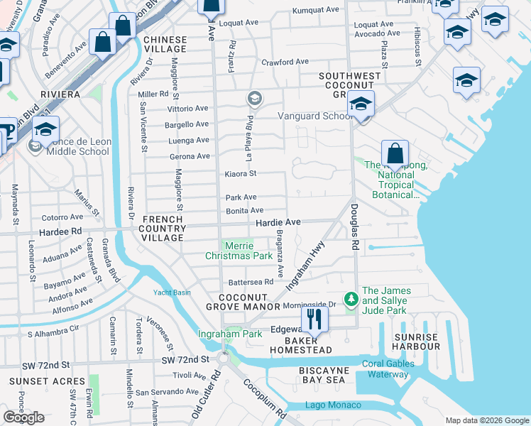 map of restaurants, bars, coffee shops, grocery stores, and more near 4081 Hardie Avenue in Miami