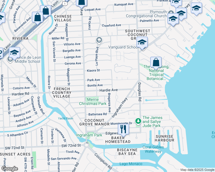 map of restaurants, bars, coffee shops, grocery stores, and more near 4011 Hardie Avenue in Miami