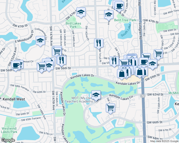 map of restaurants, bars, coffee shops, grocery stores, and more near 2 Southwest 57th Lane in Miami