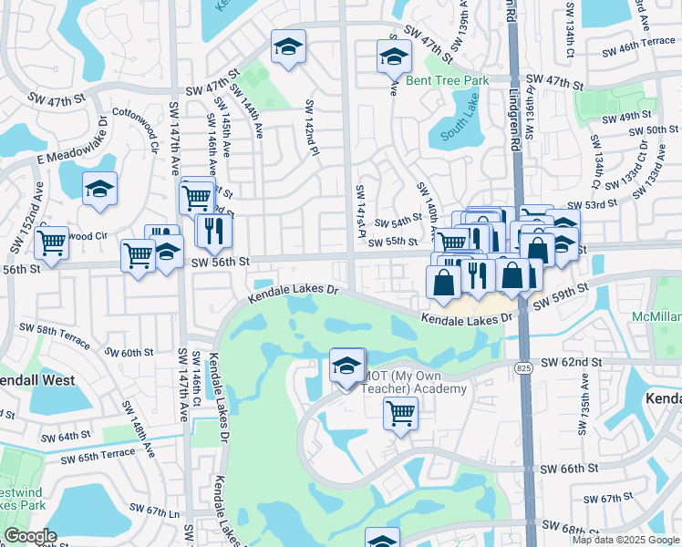map of restaurants, bars, coffee shops, grocery stores, and more near 2 Southwest 57th Lane in Miami