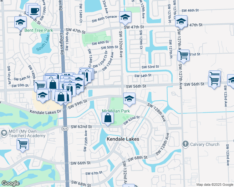map of restaurants, bars, coffee shops, grocery stores, and more near 12039 Southwest 132nd Court in Miami