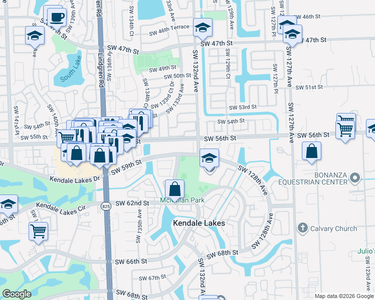 map of restaurants, bars, coffee shops, grocery stores, and more near 12039 Southwest 132nd Court in Miami