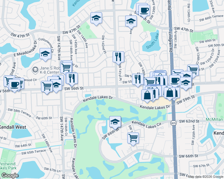 map of restaurants, bars, coffee shops, grocery stores, and more near 14226 Southwest 55th Street in Miami