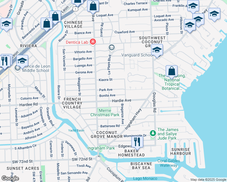 map of restaurants, bars, coffee shops, grocery stores, and more near 4073 Park Avenue in Miami