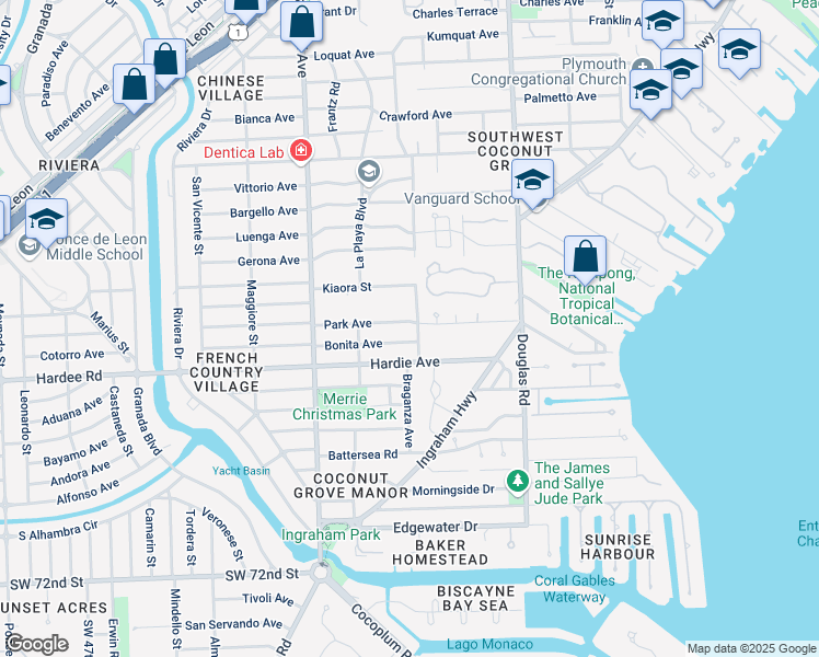 map of restaurants, bars, coffee shops, grocery stores, and more near 4027 Park Avenue in Miami