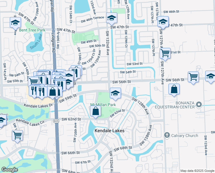map of restaurants, bars, coffee shops, grocery stores, and more near 12039 Southwest 132nd Court in Miami