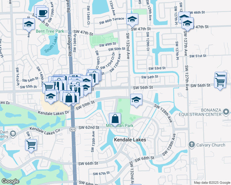 map of restaurants, bars, coffee shops, grocery stores, and more near 13335 Southwest 57th Terrace in Miami