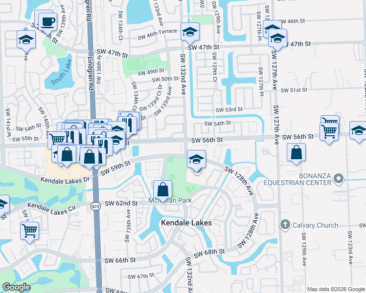 map of restaurants, bars, coffee shops, grocery stores, and more near 12039 Southwest 132nd Court in Miami