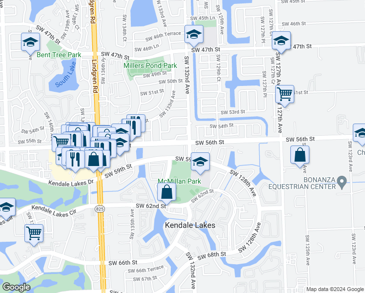 map of restaurants, bars, coffee shops, grocery stores, and more near 12039 Southwest 132nd Court in Miami