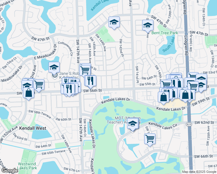 map of restaurants, bars, coffee shops, grocery stores, and more near 5471 Southwest 144th Avenue in Miami