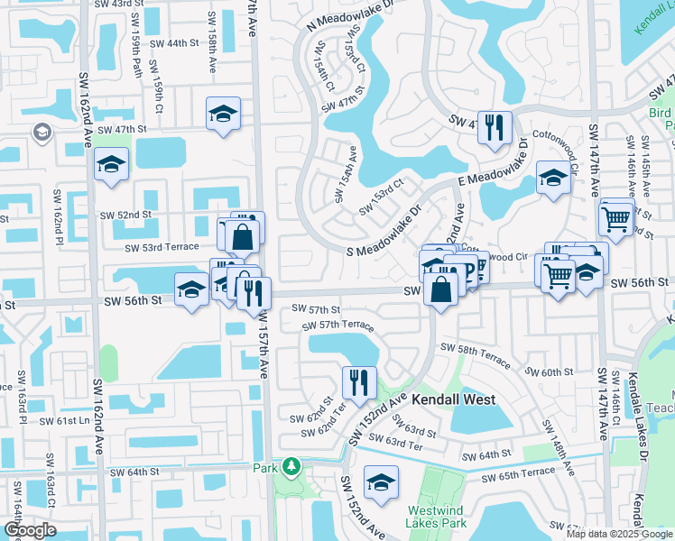 map of restaurants, bars, coffee shops, grocery stores, and more near 5514 SW 154th Pl in Miami
