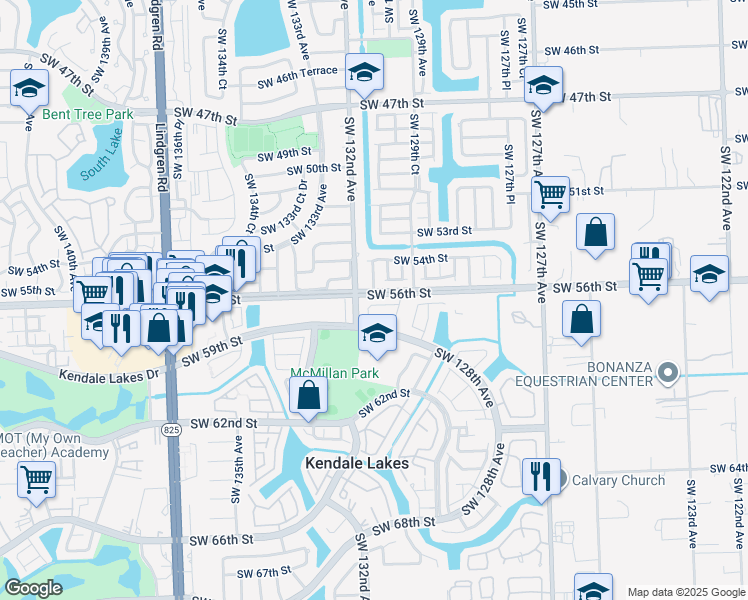 map of restaurants, bars, coffee shops, grocery stores, and more near 13061 Southwest 56th Terrace in Miami