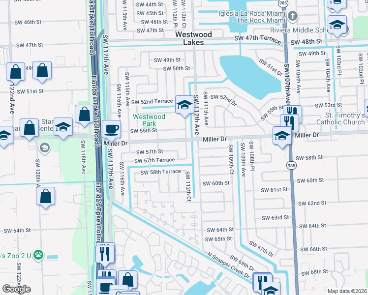 map of restaurants, bars, coffee shops, grocery stores, and more near 5610 SW 112th Ct in Miami