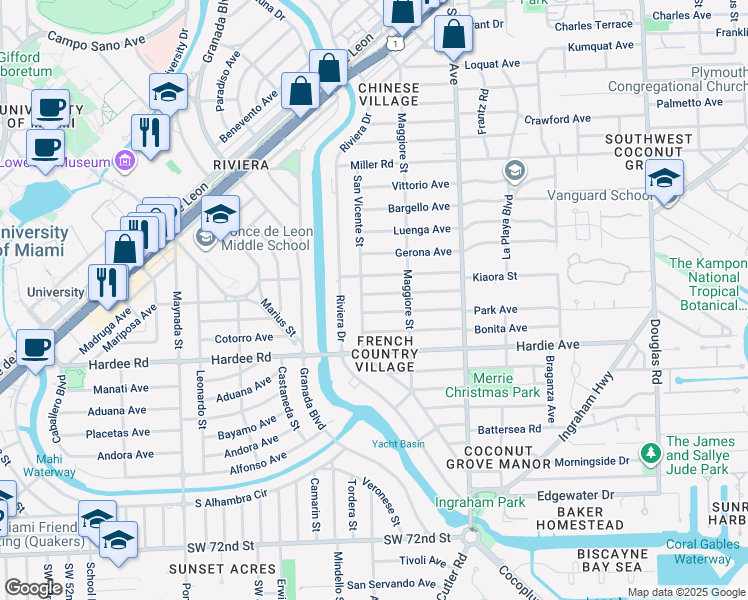 map of restaurants, bars, coffee shops, grocery stores, and more near 534 Daroco Avenue in Coral Gables