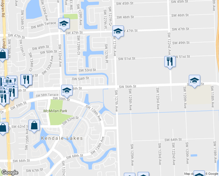 map of restaurants, bars, coffee shops, grocery stores, and more near 12720 Southwest 56th Street in Miami