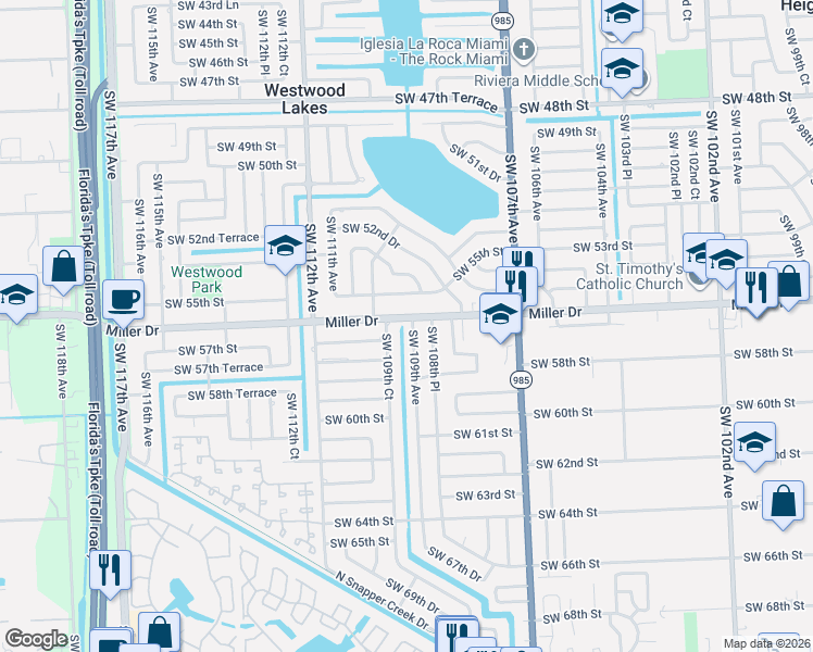 map of restaurants, bars, coffee shops, grocery stores, and more near 5620 Southwest 109th Avenue in Miami