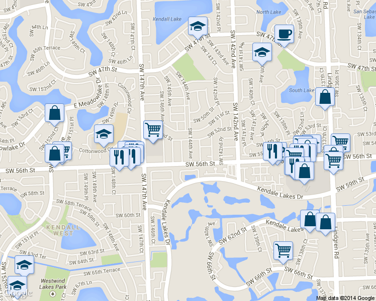 map of restaurants, bars, coffee shops, grocery stores, and more near 5471 Southwest 144th Avenue in Miami